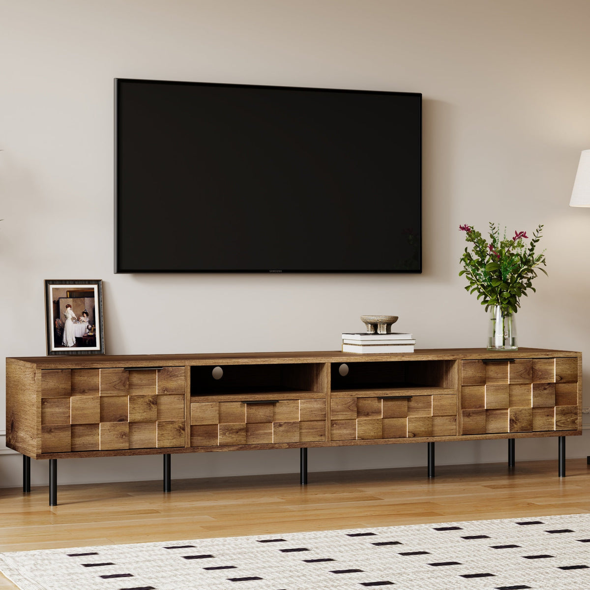 Mid Century TV Stand with 2 Drawers