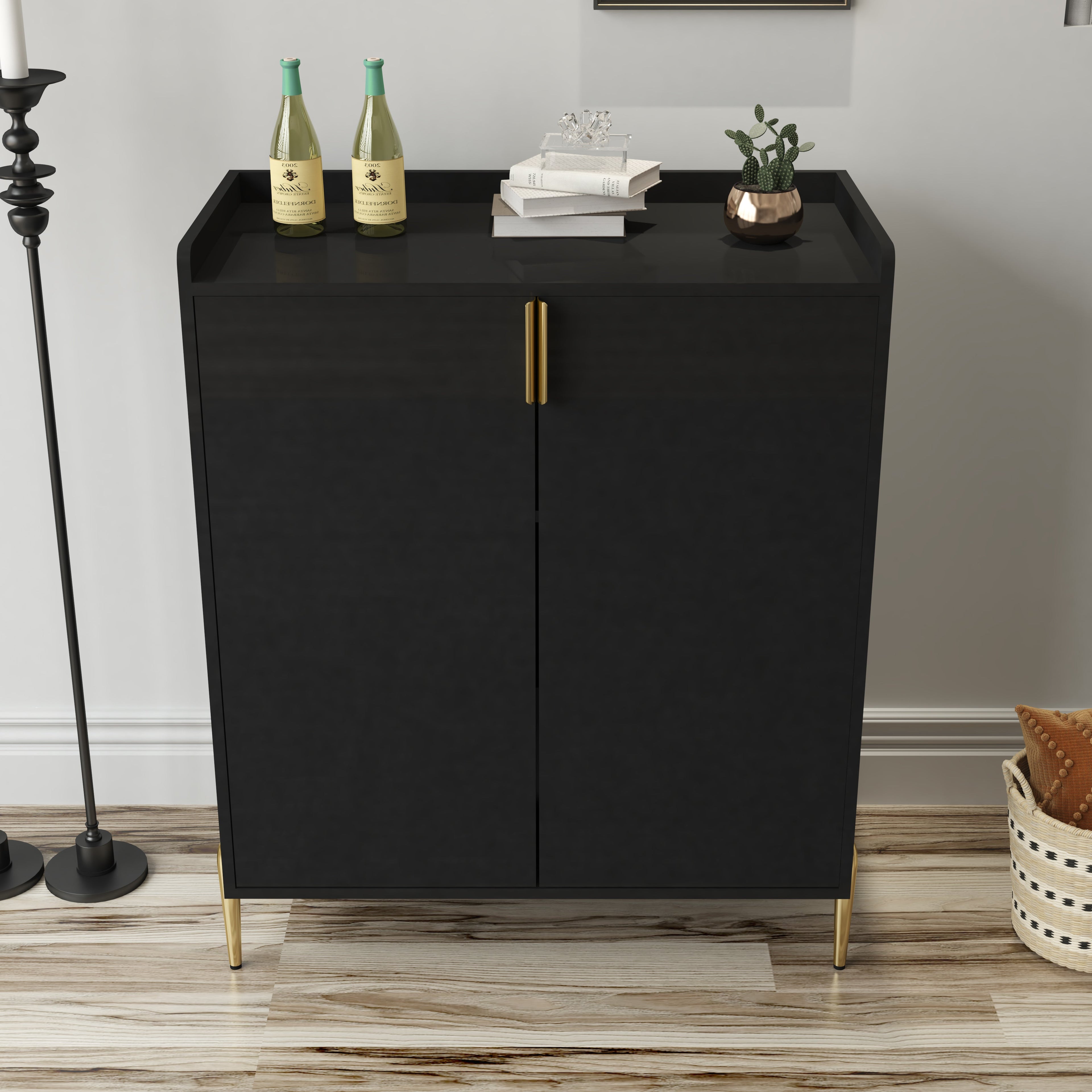 2 Doors Home Wine Bar Cabinet with Wine Rack & Adjustable Storage Shelf