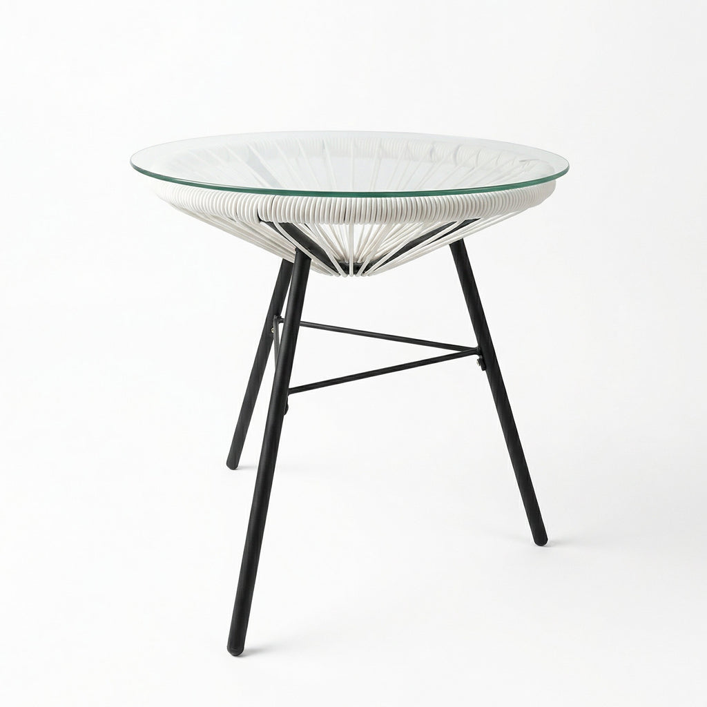 Nusa Outdoor Synthetic Wicker Glass-Top Side Table