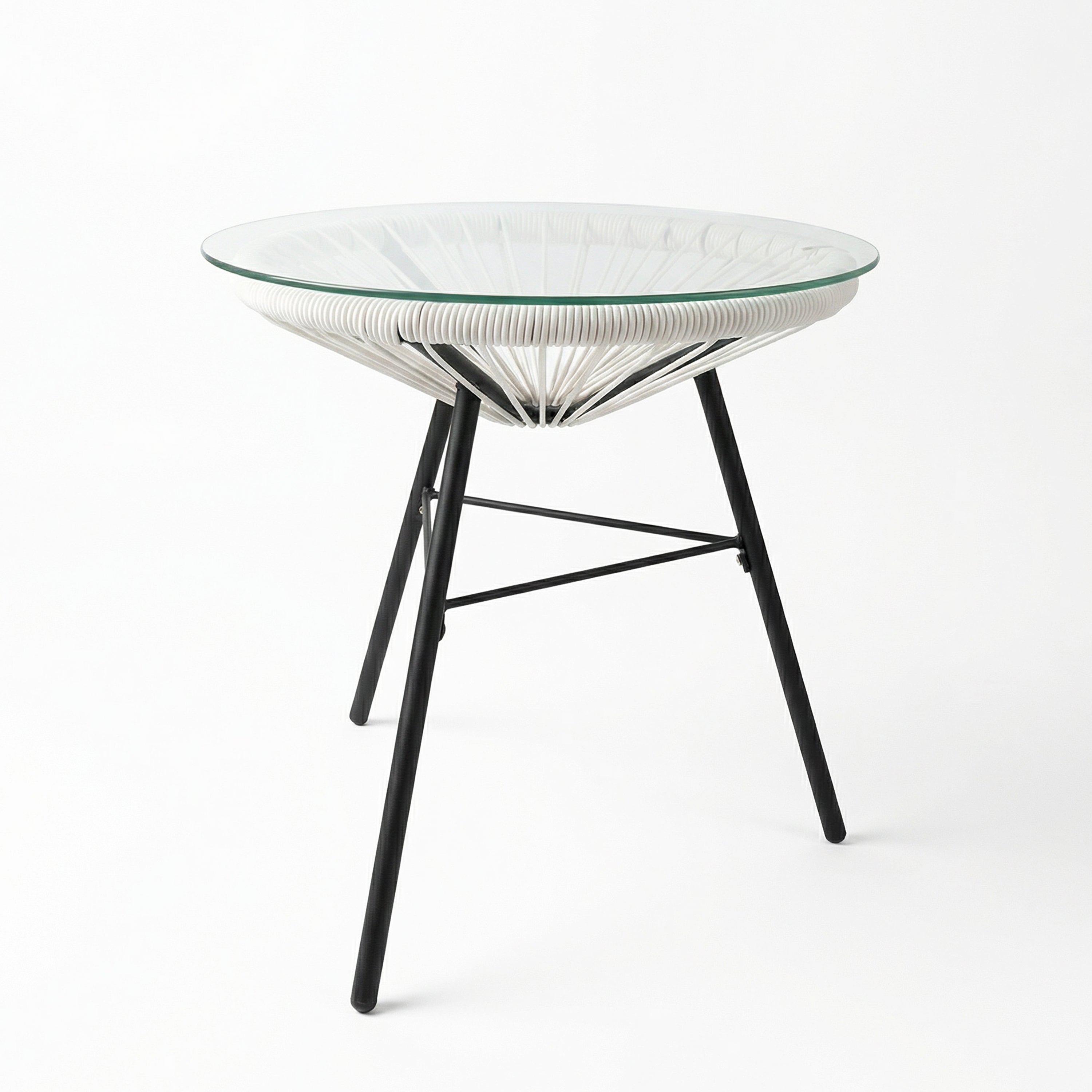 Nusa Outdoor Synthetic Wicker Glass-Top Side Table