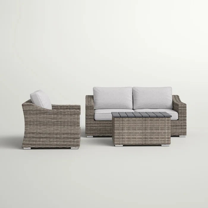 Stylish Rattan Wicker 3-Person Seating Group with Plush Cushions