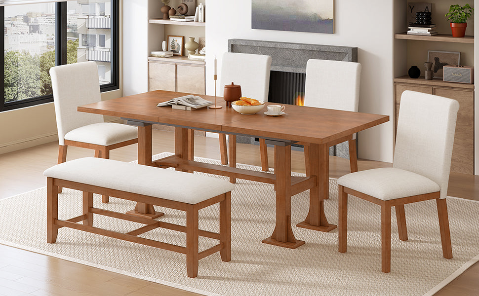 TOPMAX Farmhouse 76-Inch 6-Piece Extendable Dining Table Set