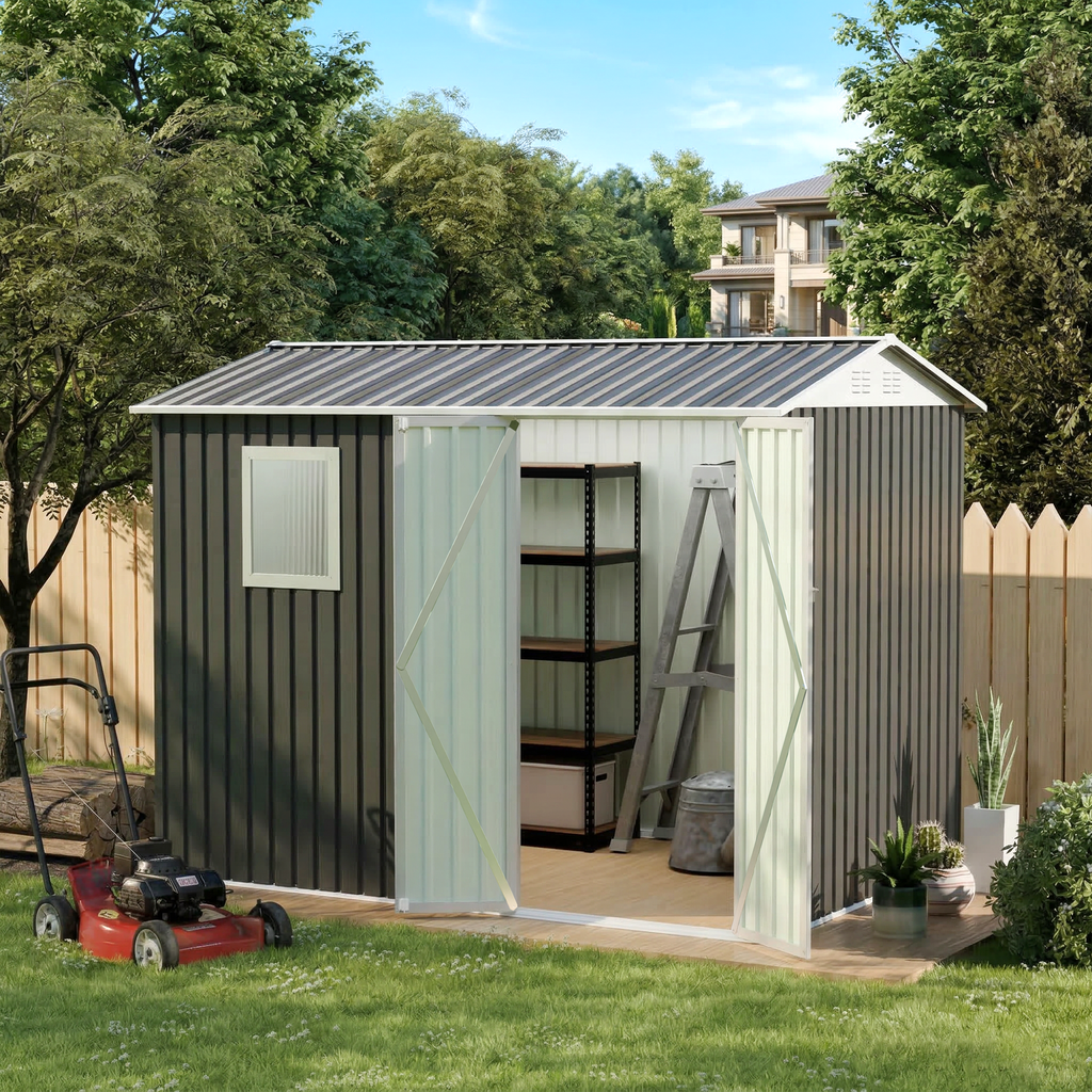 9x6 FT Metal Garden Shed with Windows