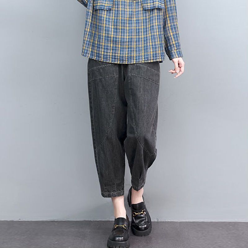 Loose-fitting Plus-size High-waisted Figure-flattering Cropped Denim Jeans