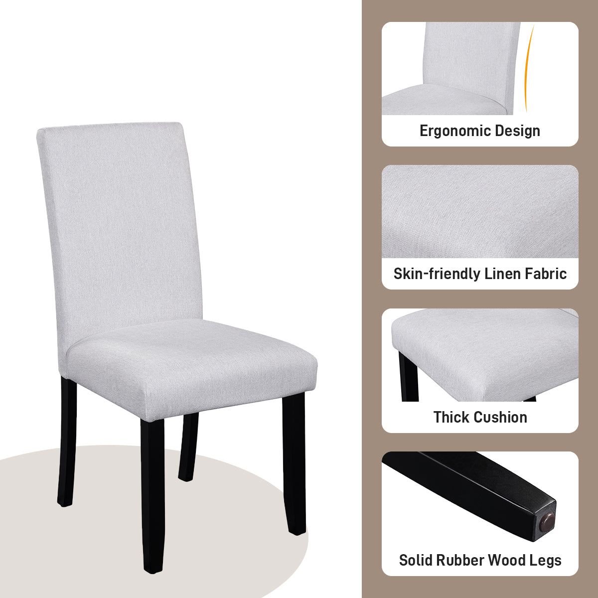5-Piece Round Dining Table Set with Upholstered Chairs