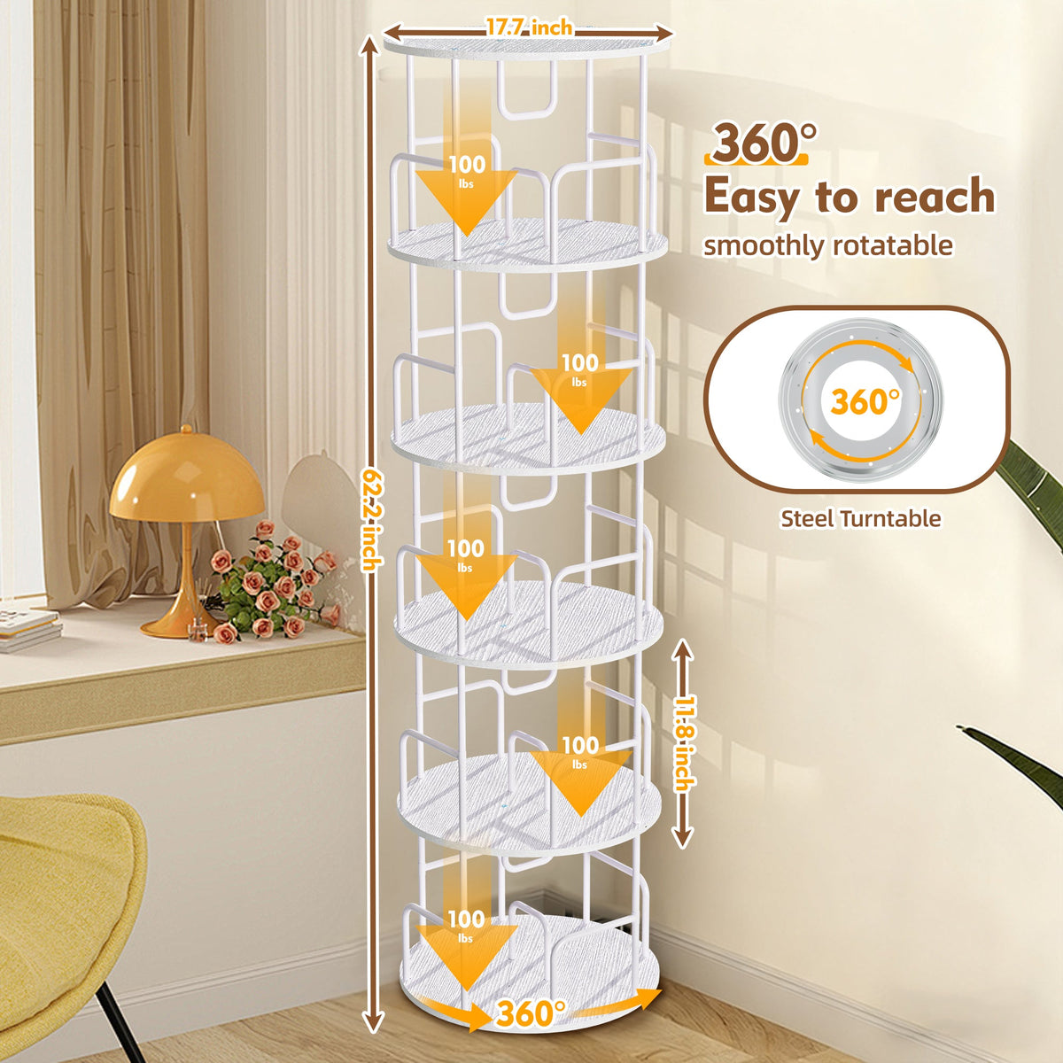 Rotating Bookshelf Tower 5 Tier