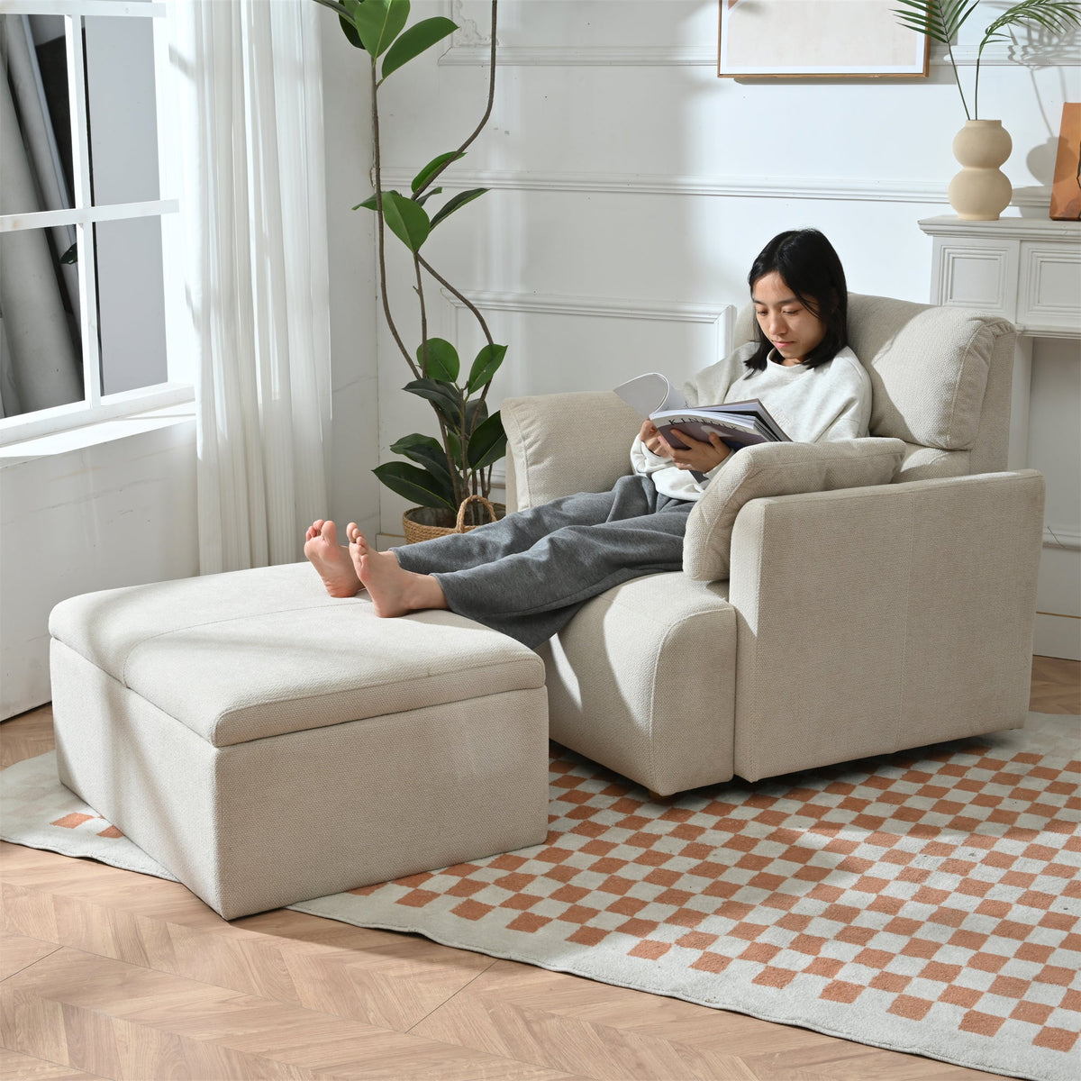Oversized Chair with Storage Ottoman - Modern Living Room Accent