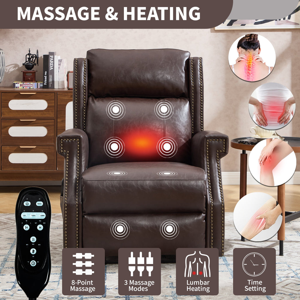 Brown Manual Recliner Chair in Faux Leather