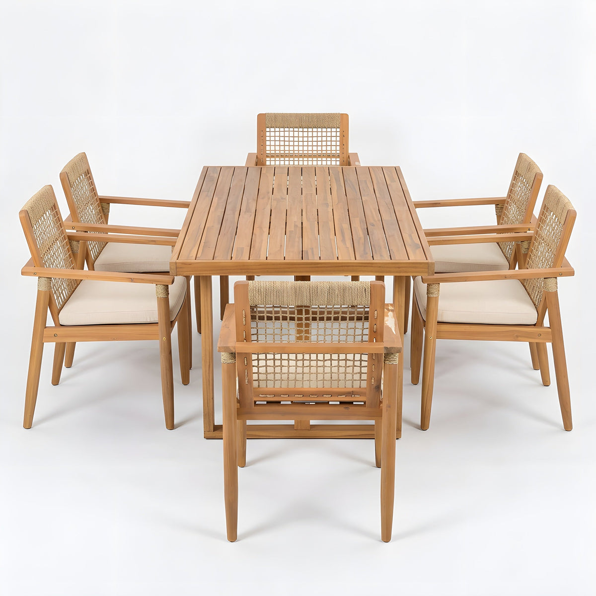 7 Pieces Acacia Wood Outdoor Dining Set with Cushions