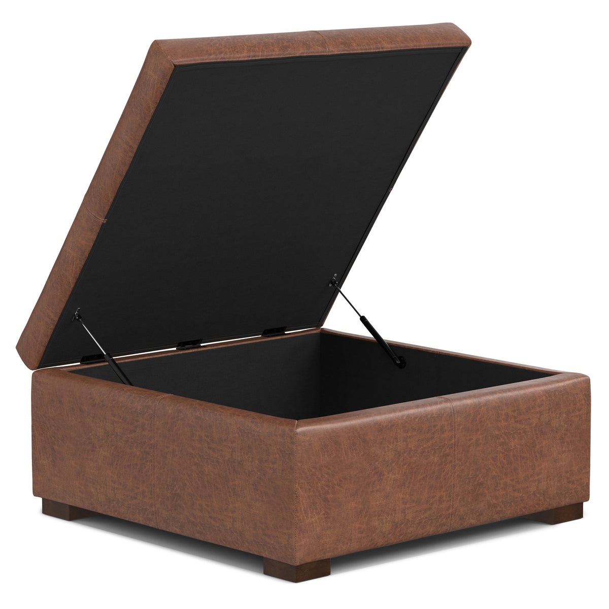 Gabbie 36 Inch Wide Square Coffee Table Storage Ottoman in Distressed Saddle