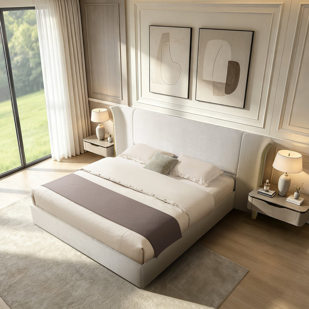 King Size Luxury Wing-Back Upholstered Bed Frame