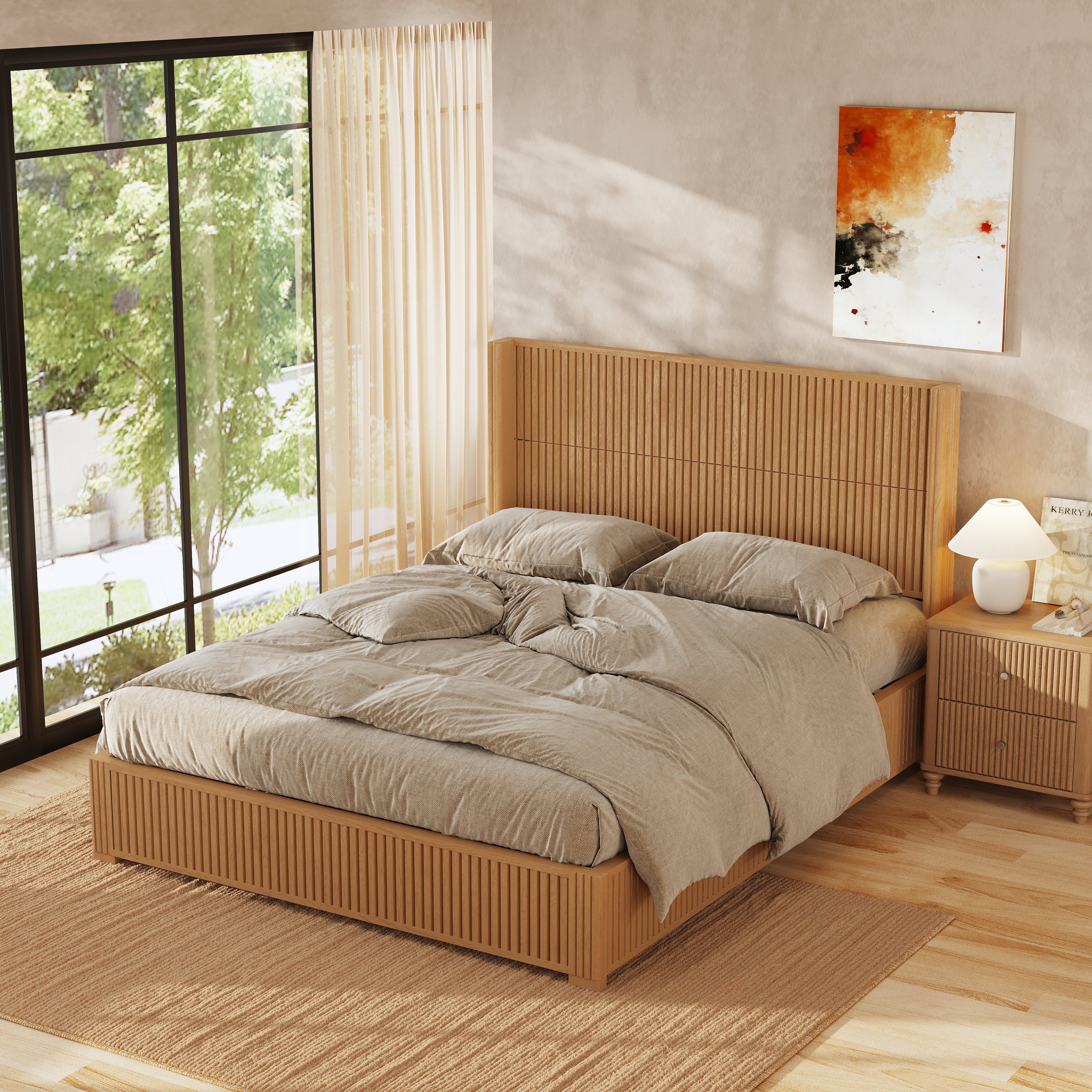 Solid Wood Platform Bed Frame with Headboard