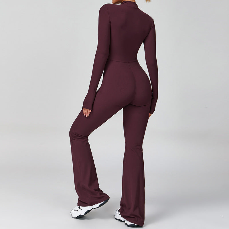 Cross-Border Zippered Cloud-Like Long-Sleeved Yoga Jumpsuit High-Intensity Fitness All-In-One Bodysuit 2012