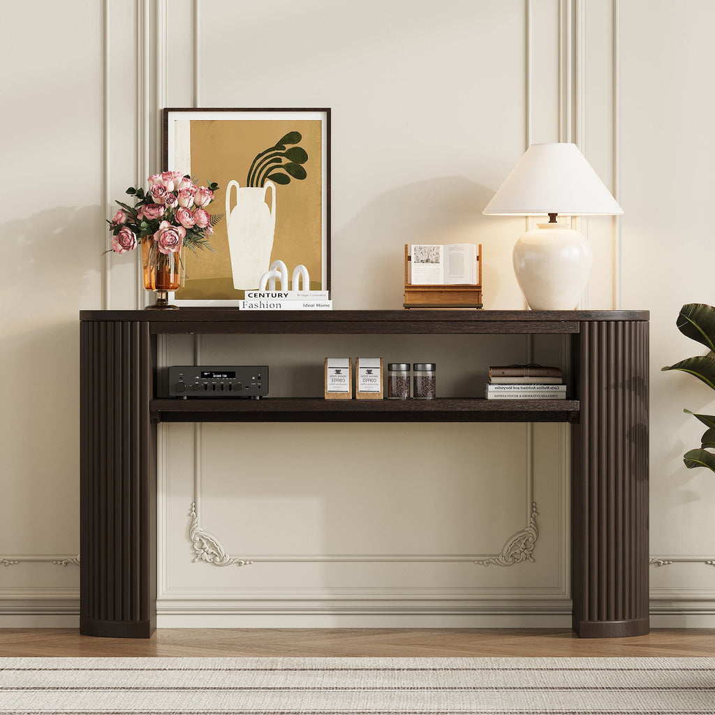 Trexm Rustic Console Table with Fluted Legs