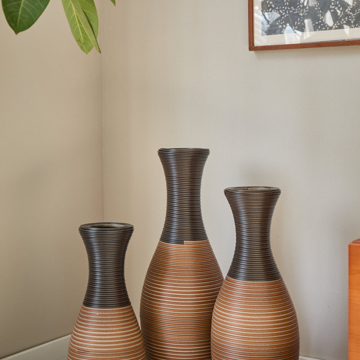 Hand-Woven PVC Rattan Vases Set of 3