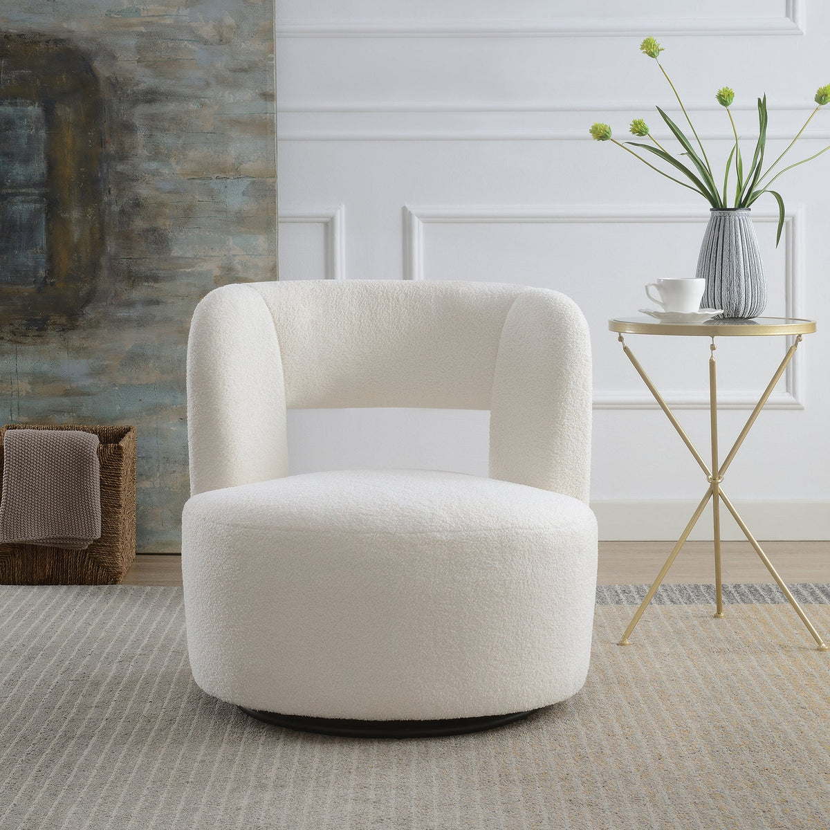 Swivel Barrel Chair with Soft Teddy Fabric