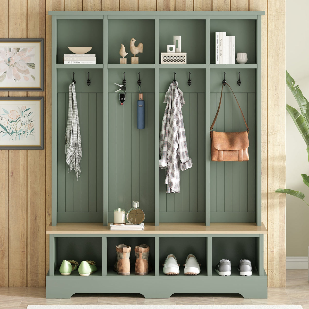 Farmhouse Hall Tree with 8 Hooks