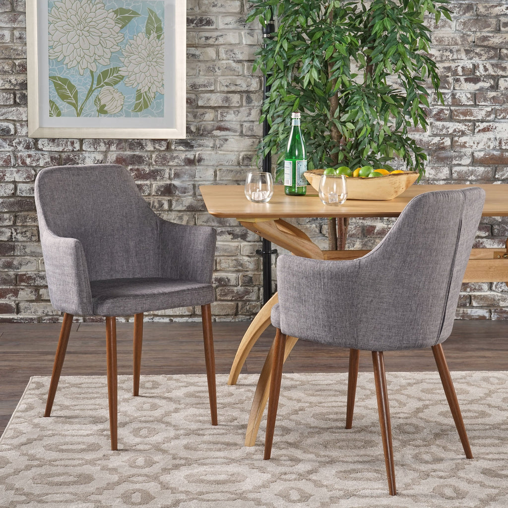 Mid Century Modern Fabric Upholstered Dining Chairs - Set of 2