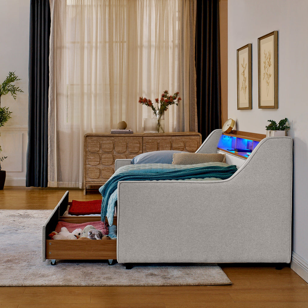 Twin Size Upholstery Sofa Bed with LED Lights