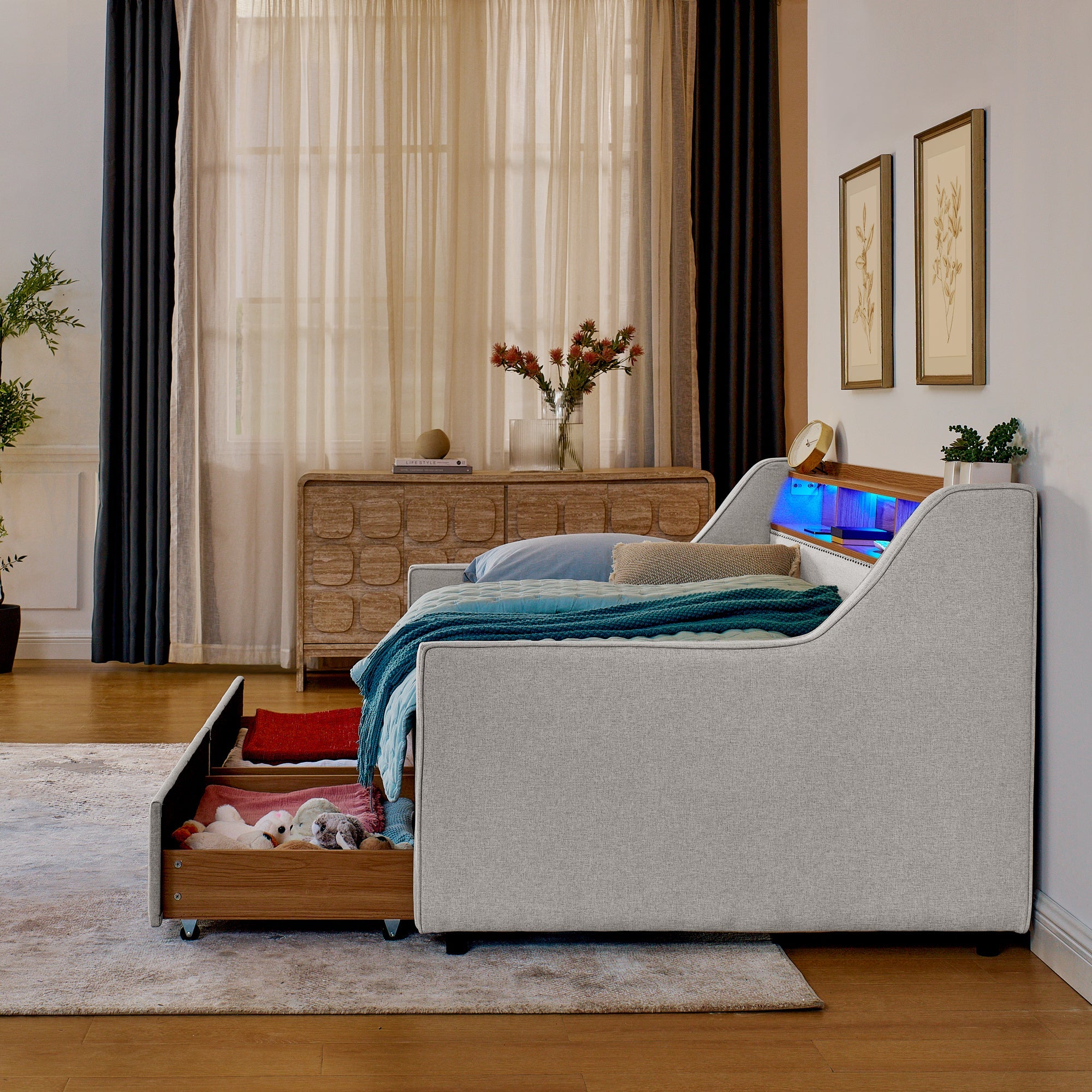Twin Size Upholstery Sofa Bed with LED Lights
