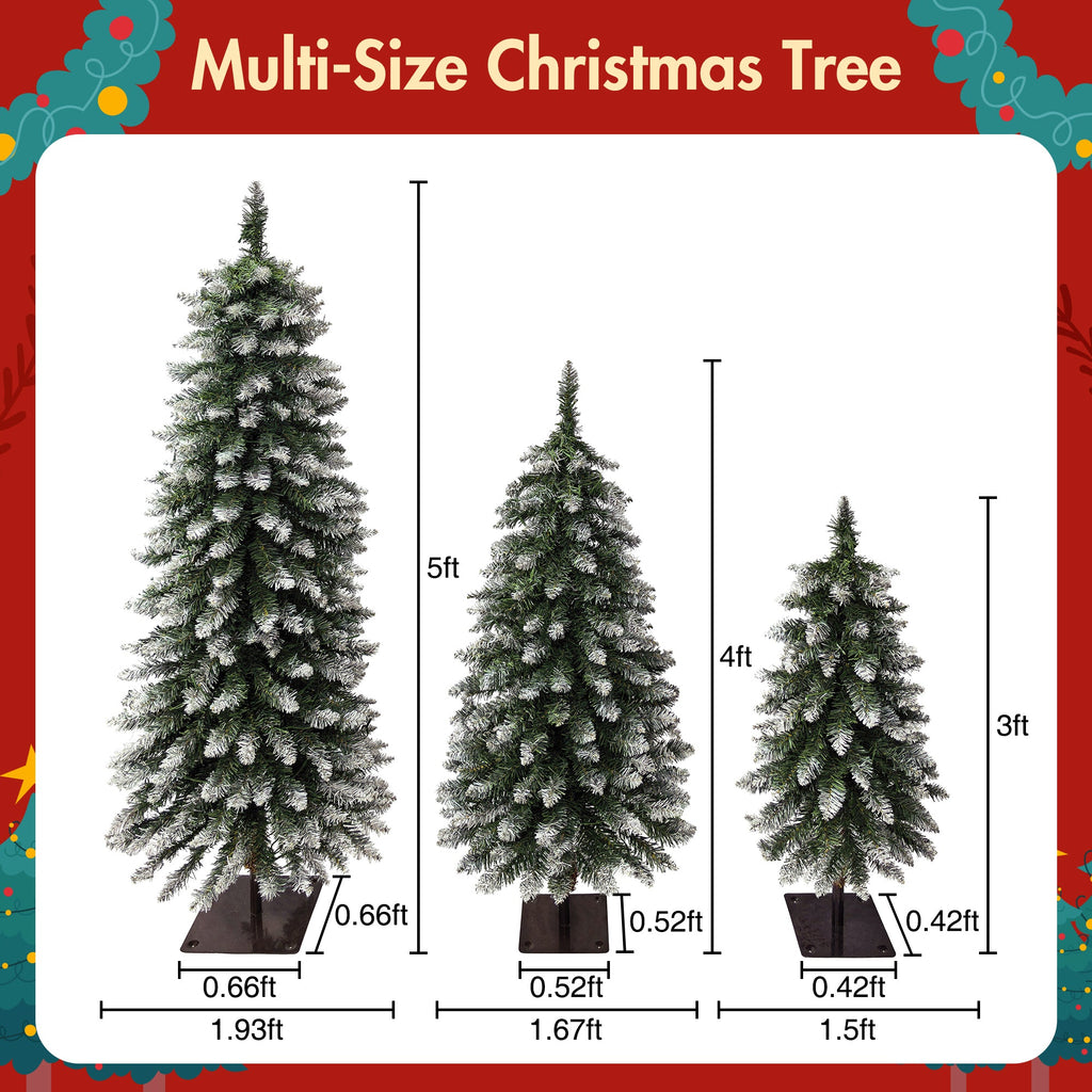 3-Pack Pre-Lit Snow Flocked Pencil Christmas Tree Set