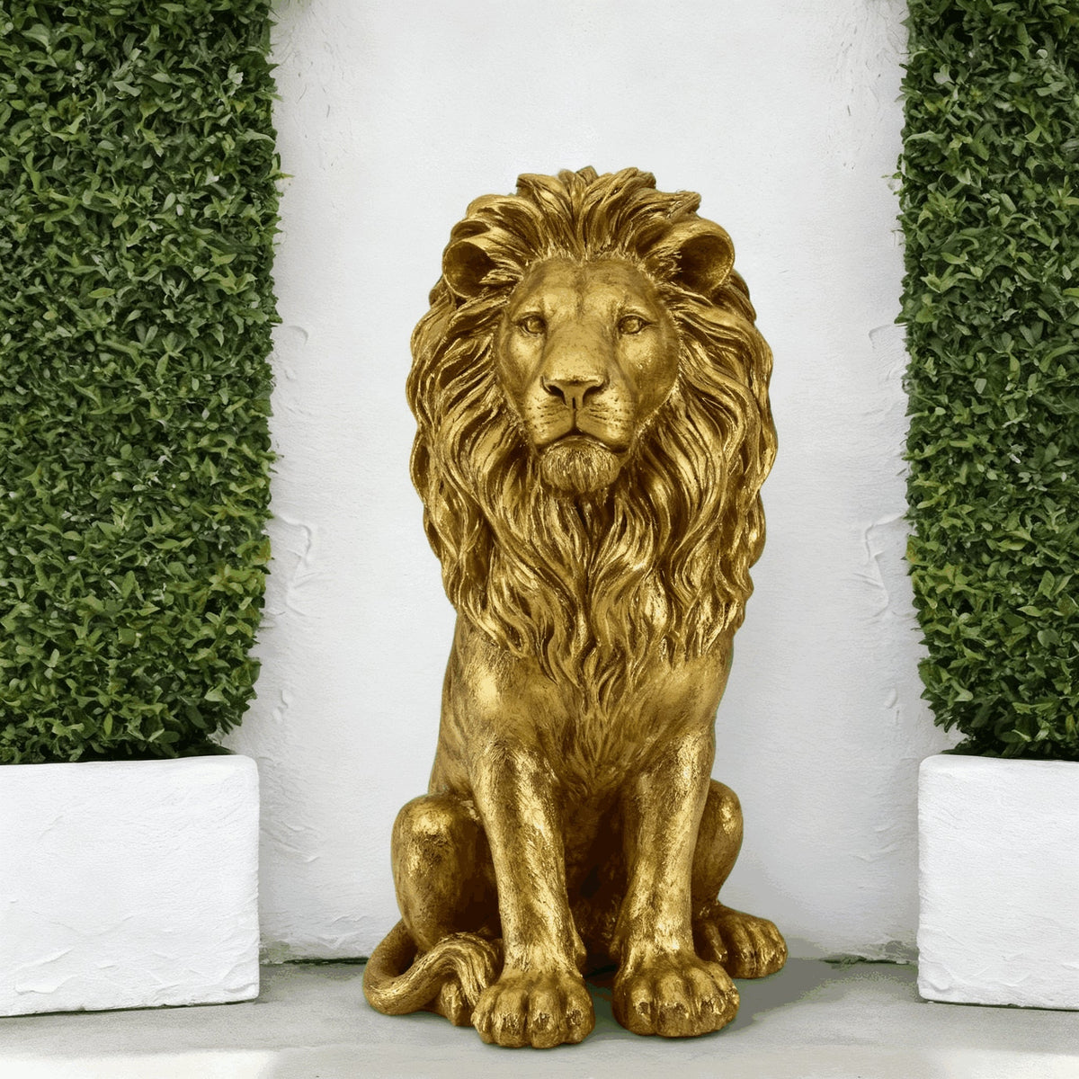 24" Golden Lion Statue - Outdoor Guardian Sculpture