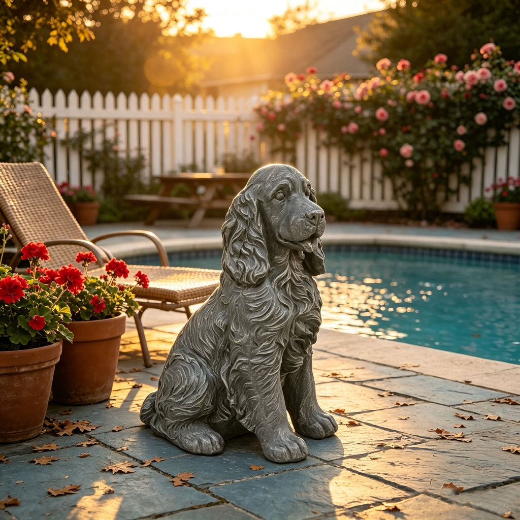 18'' Antique Finish Realistic Sitting Cocker Spaniel Dog Statue
