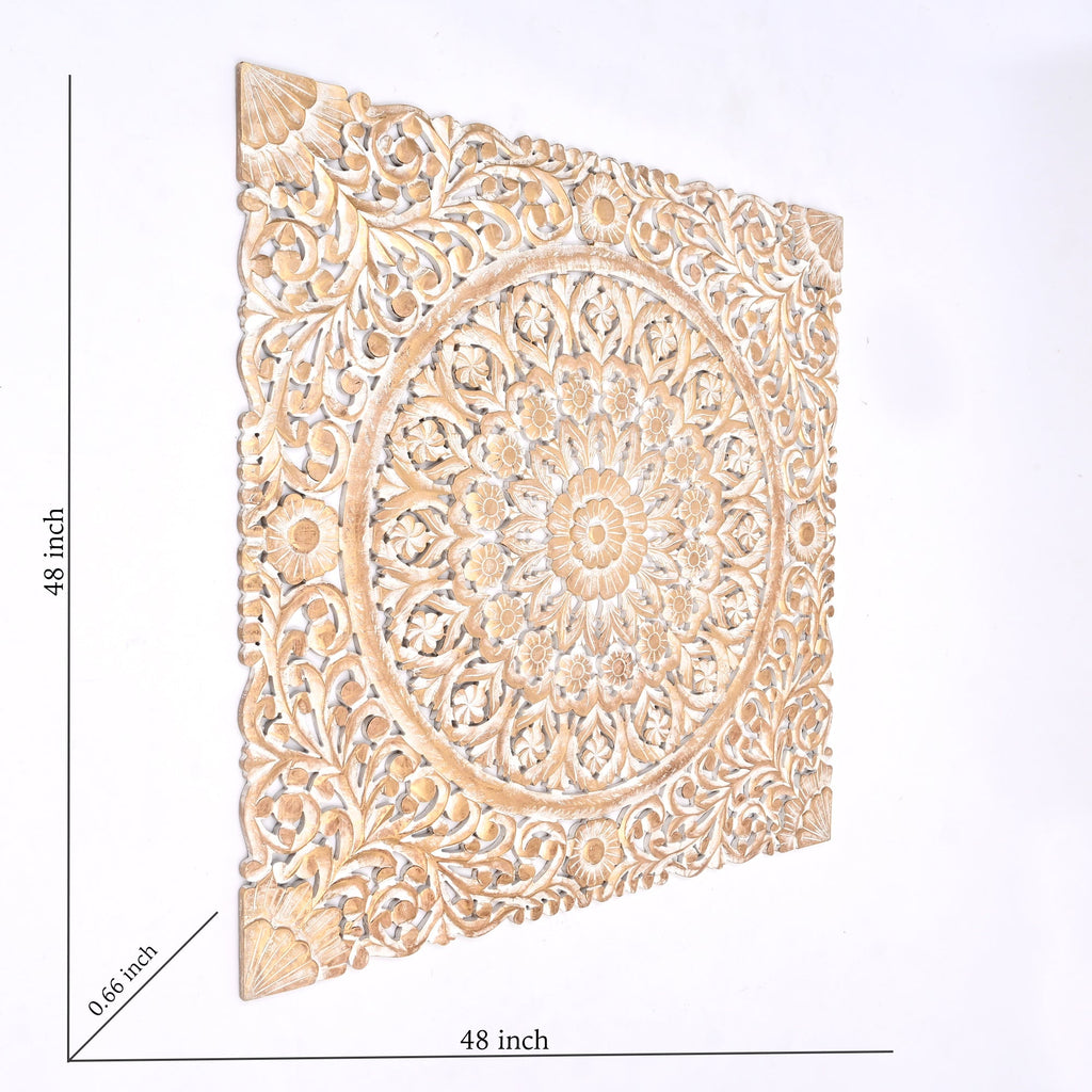 Wooden Floral Hand Carved Mandala Square Wall Decor - 48x48