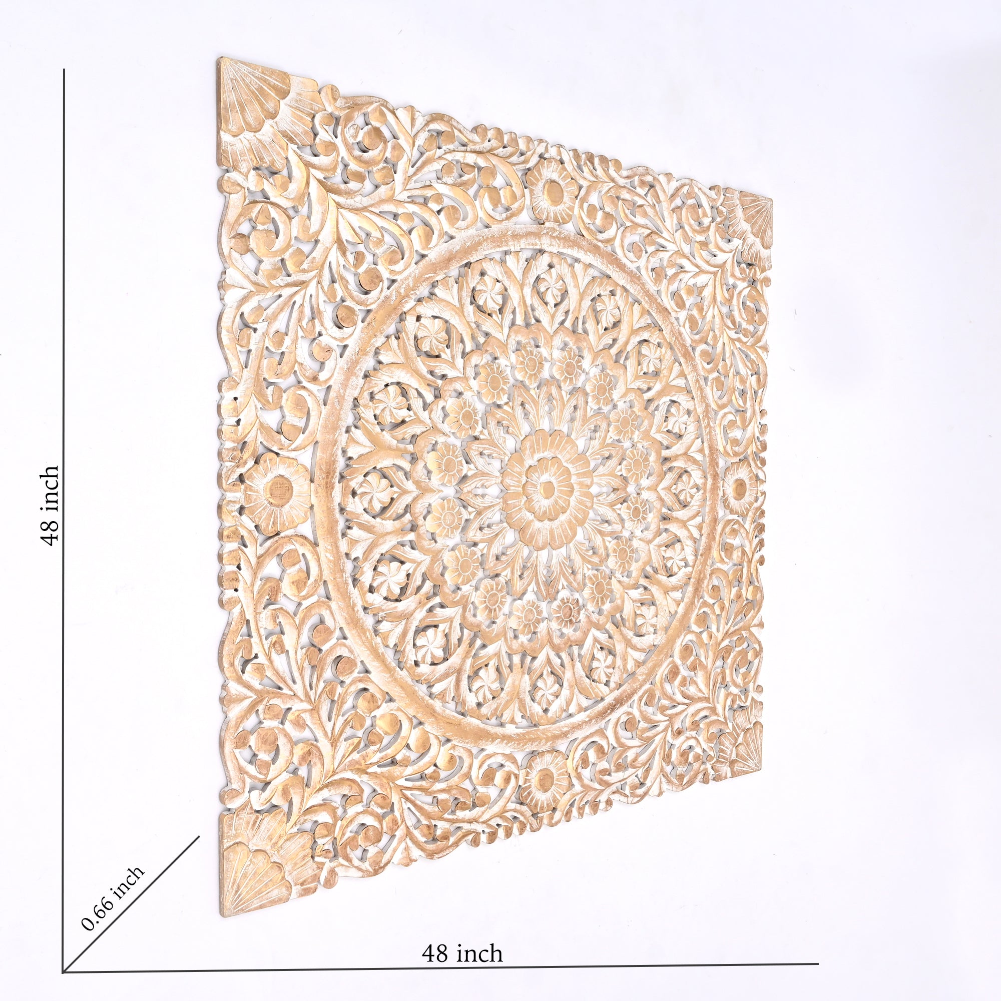 Wooden Floral Hand Carved Mandala Square Wall Decor - 48x48