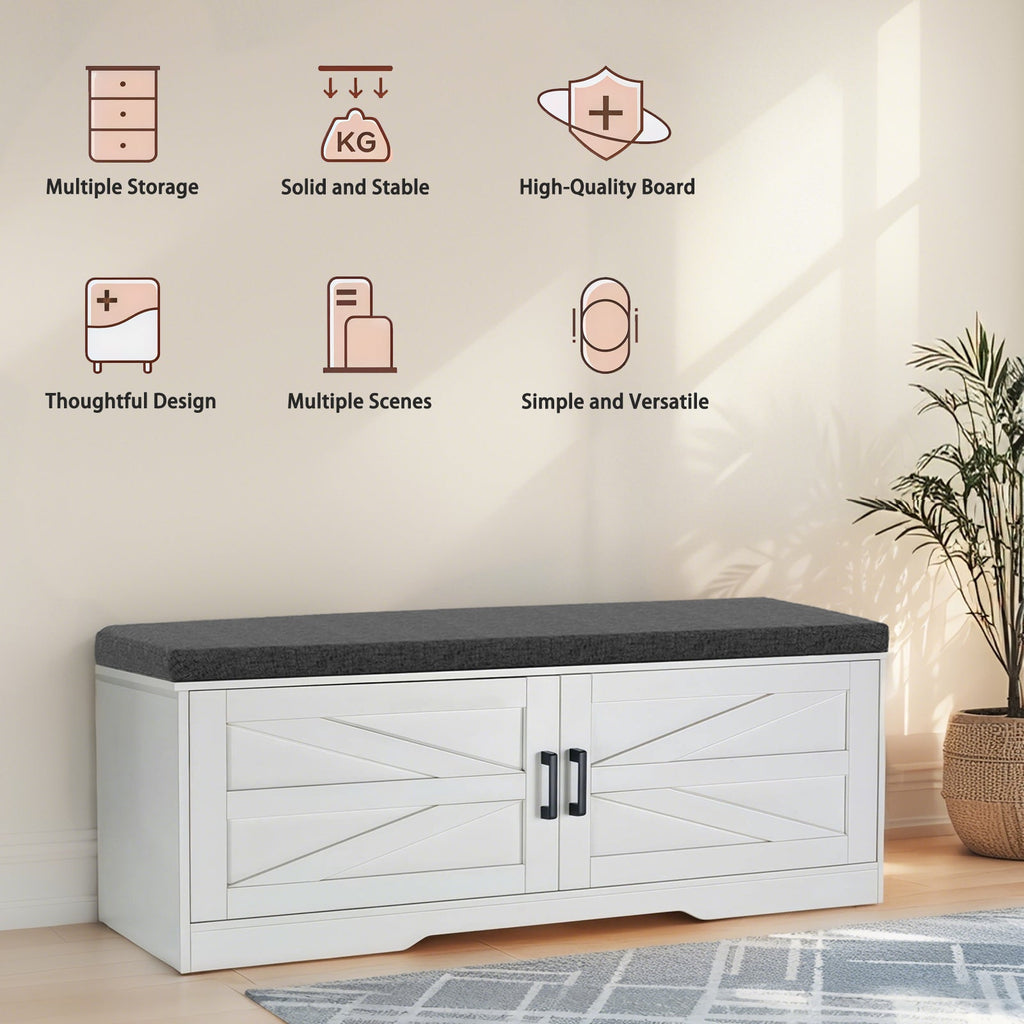 2-Tier Storage Bench with Padded Seat Cushion