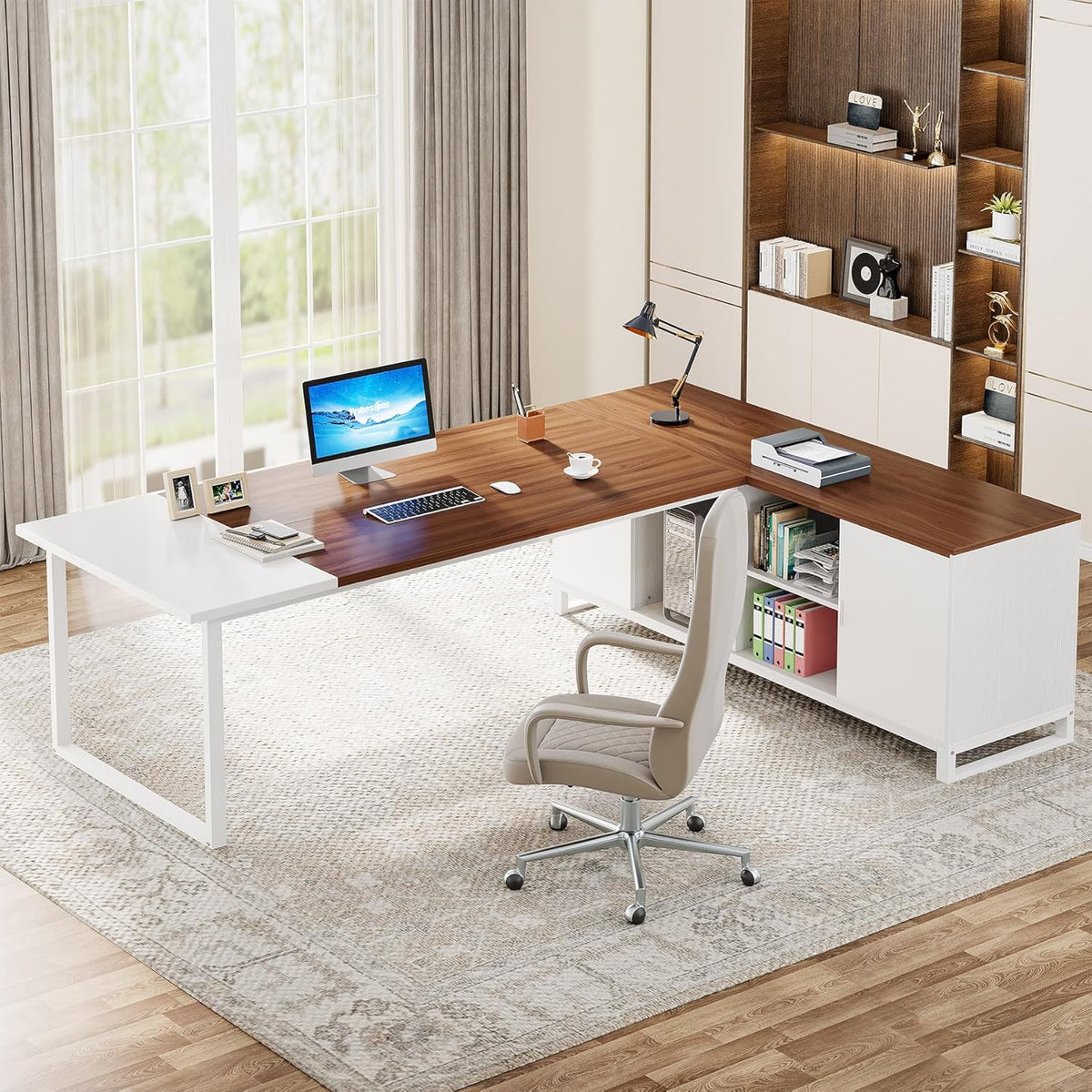 70.8-Inch Executive Desk with 55-Inch File Cabinet