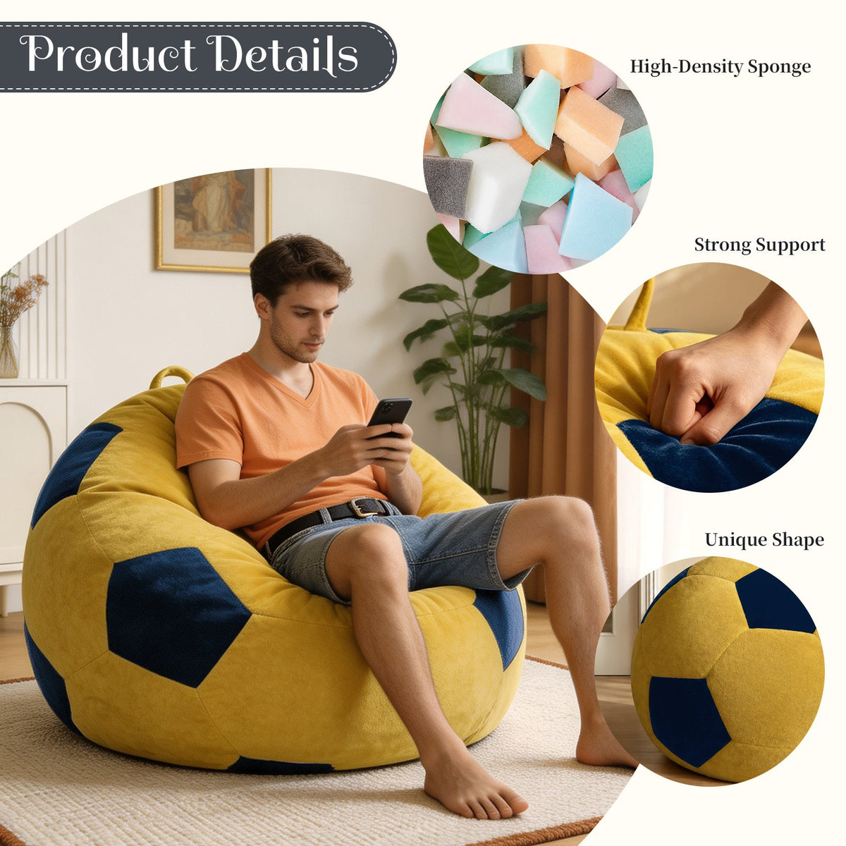 Small Soccer-Shaped Bean Bag Chair