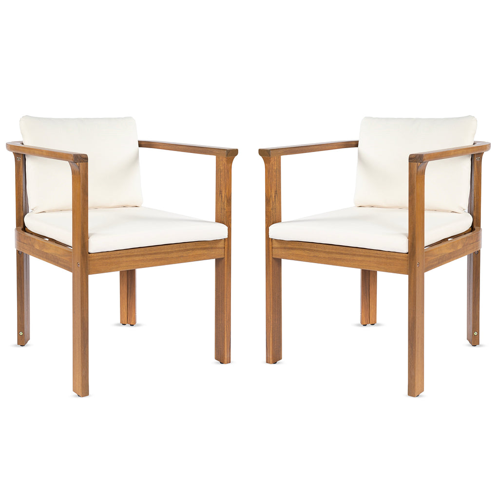 Outdoor Dining Chair Set of 2 with Curved Acacia Wood Arms
