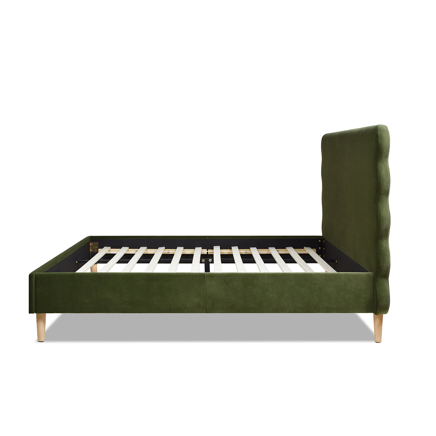 Stockholm Modern Wavy Headboard Platform Bed, King, Olive