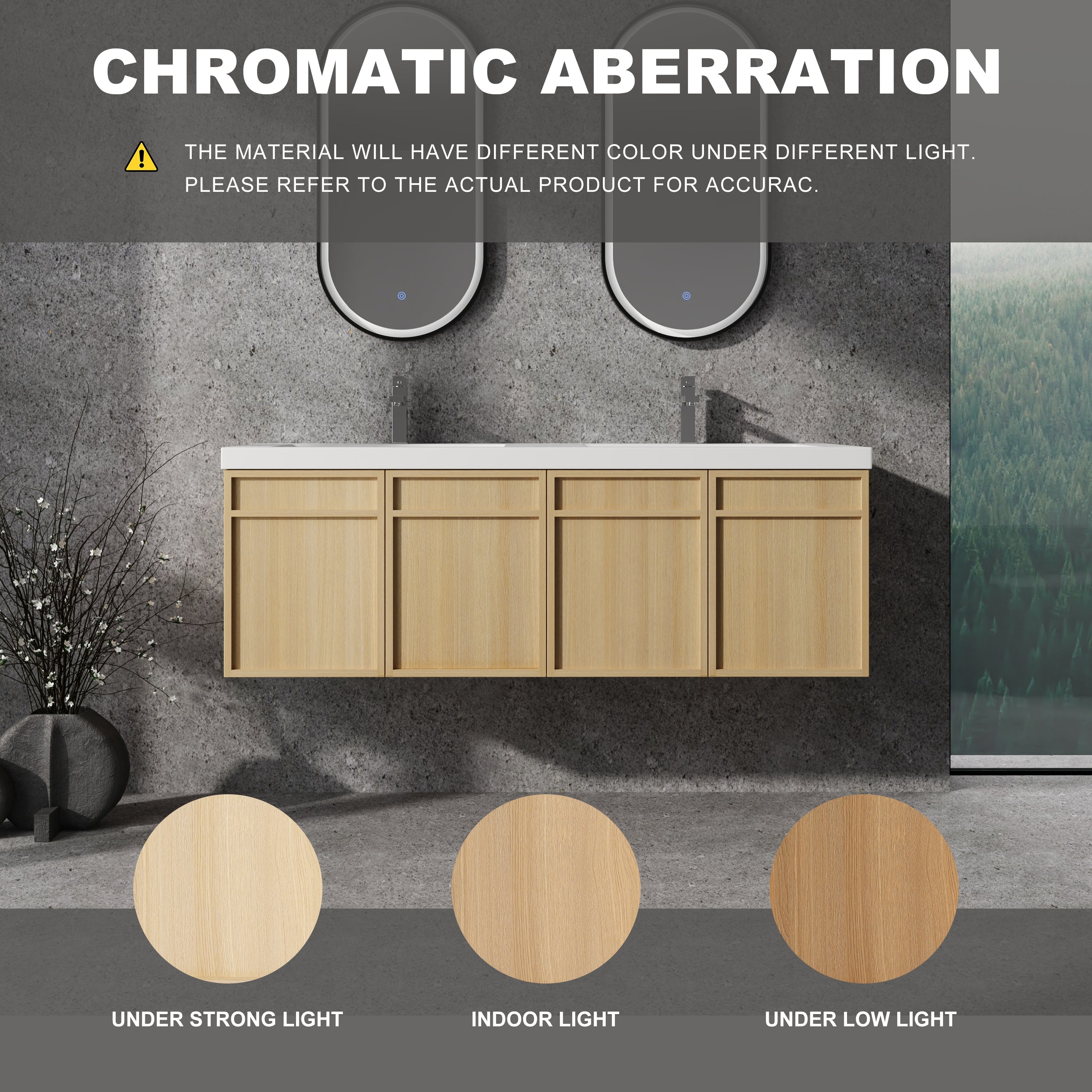 60" Wall-Mounted Bathroom Vanity with Double Resin Sink
