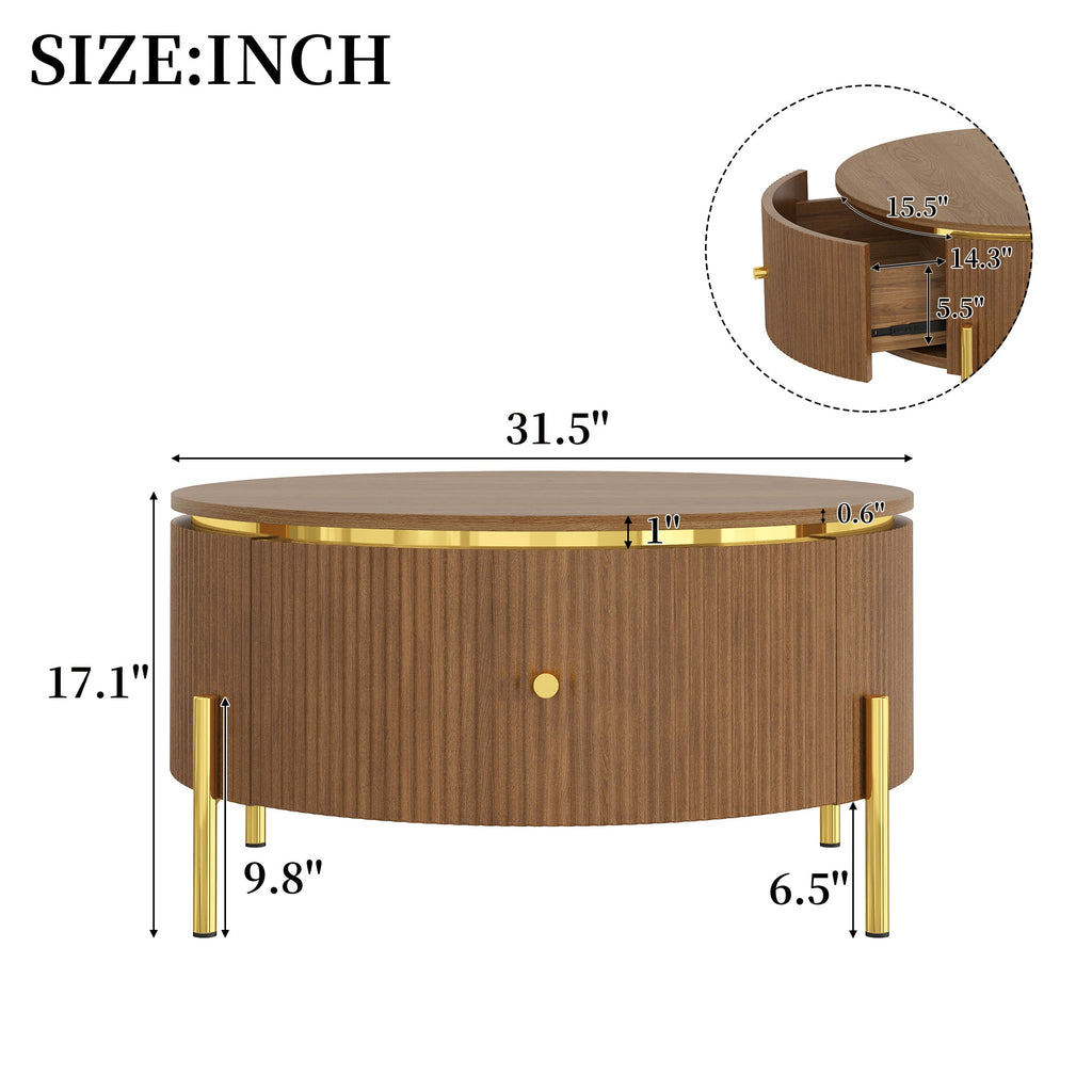 Modern Round Coffee Table with 2 Large Drawers