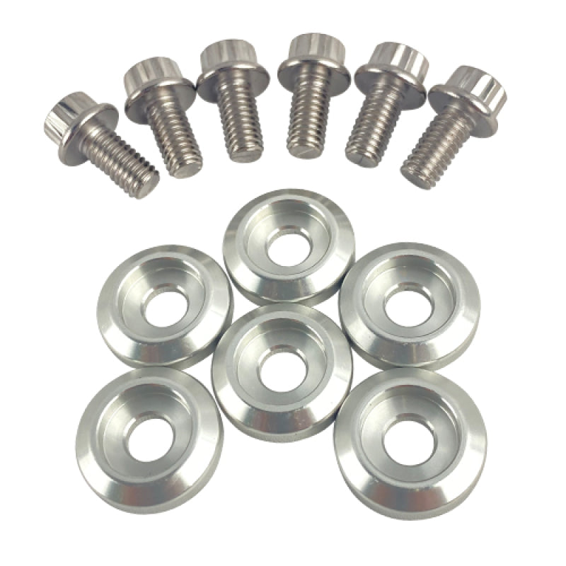 BLOX Racing New Fender Washers Kit M6 12pt - 6pc Large Diameter Silver BXAC-00311-SI