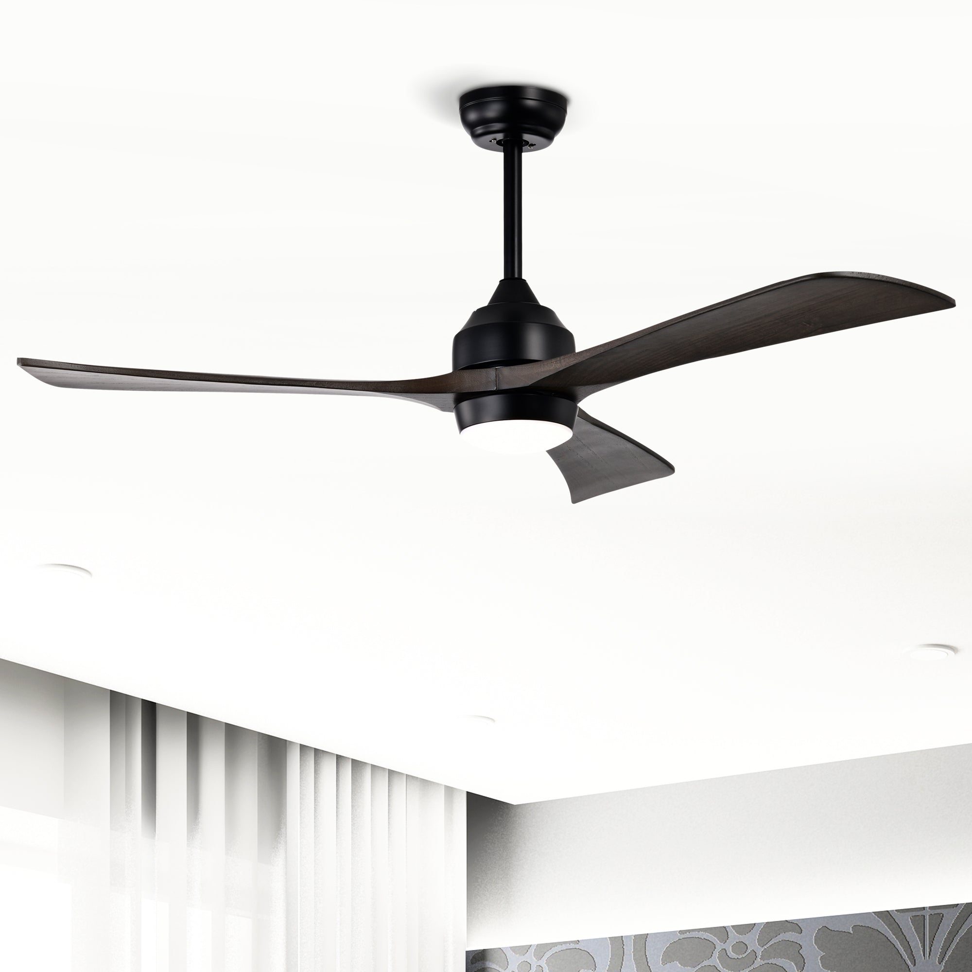 52" Solid Wood Blades Ceiling Fan with Lights Remote Control