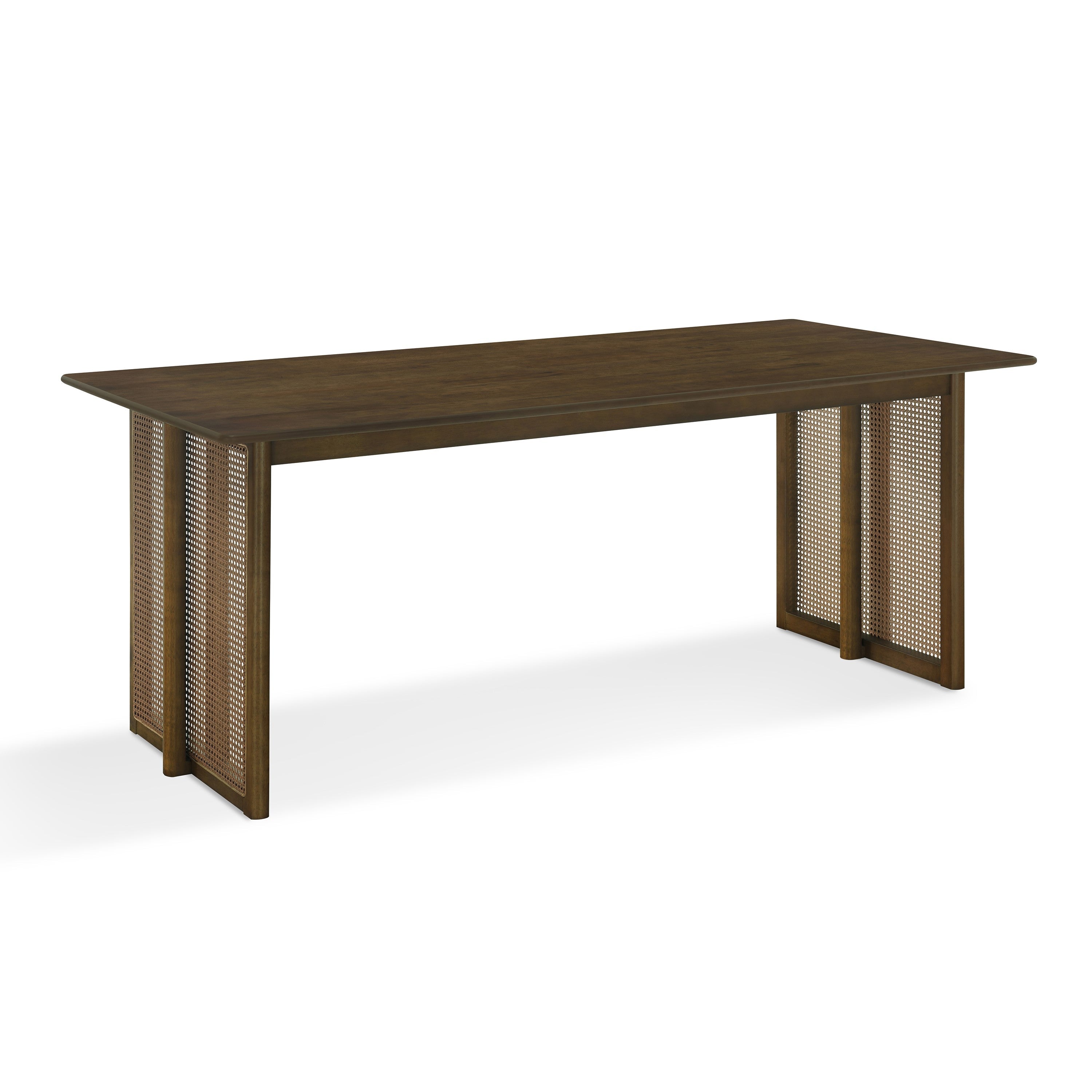 Walnut-Colored Rubber Wood Dining Set with Plastic Rattan – 1 Table + 2 Benches