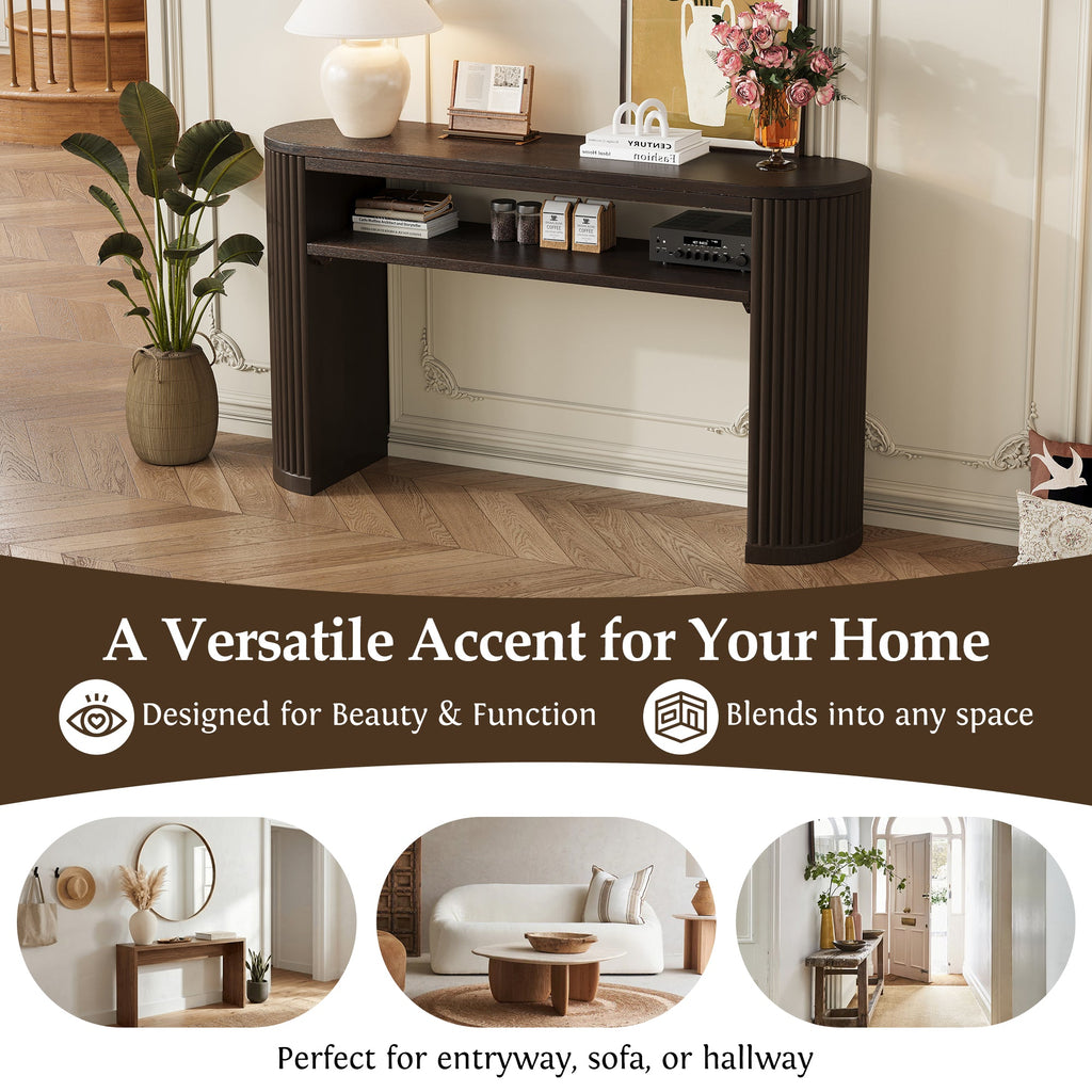 Trexm Rustic Console Table with Fluted Legs