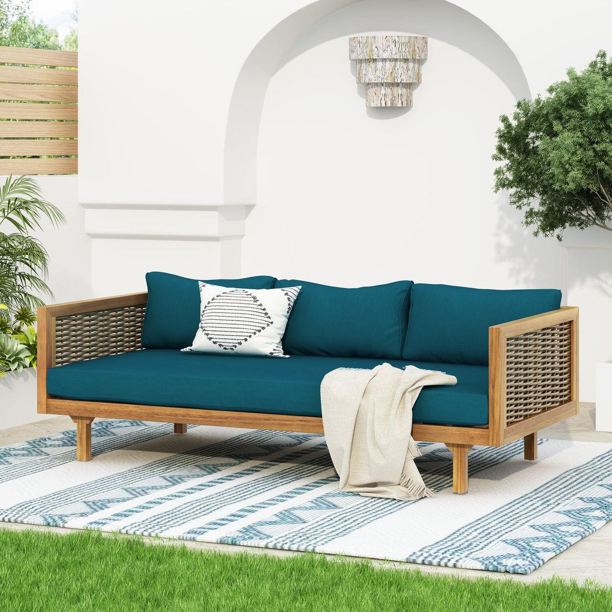 Claremont 3 Seater Daybed With Rattan Arms (Teak Cushion)