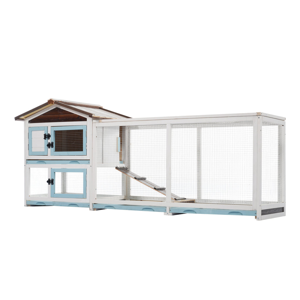 Outdoor Multi-Level Fir Wood Small Animal Rabbit Hutch with Removable Cleaning Trays