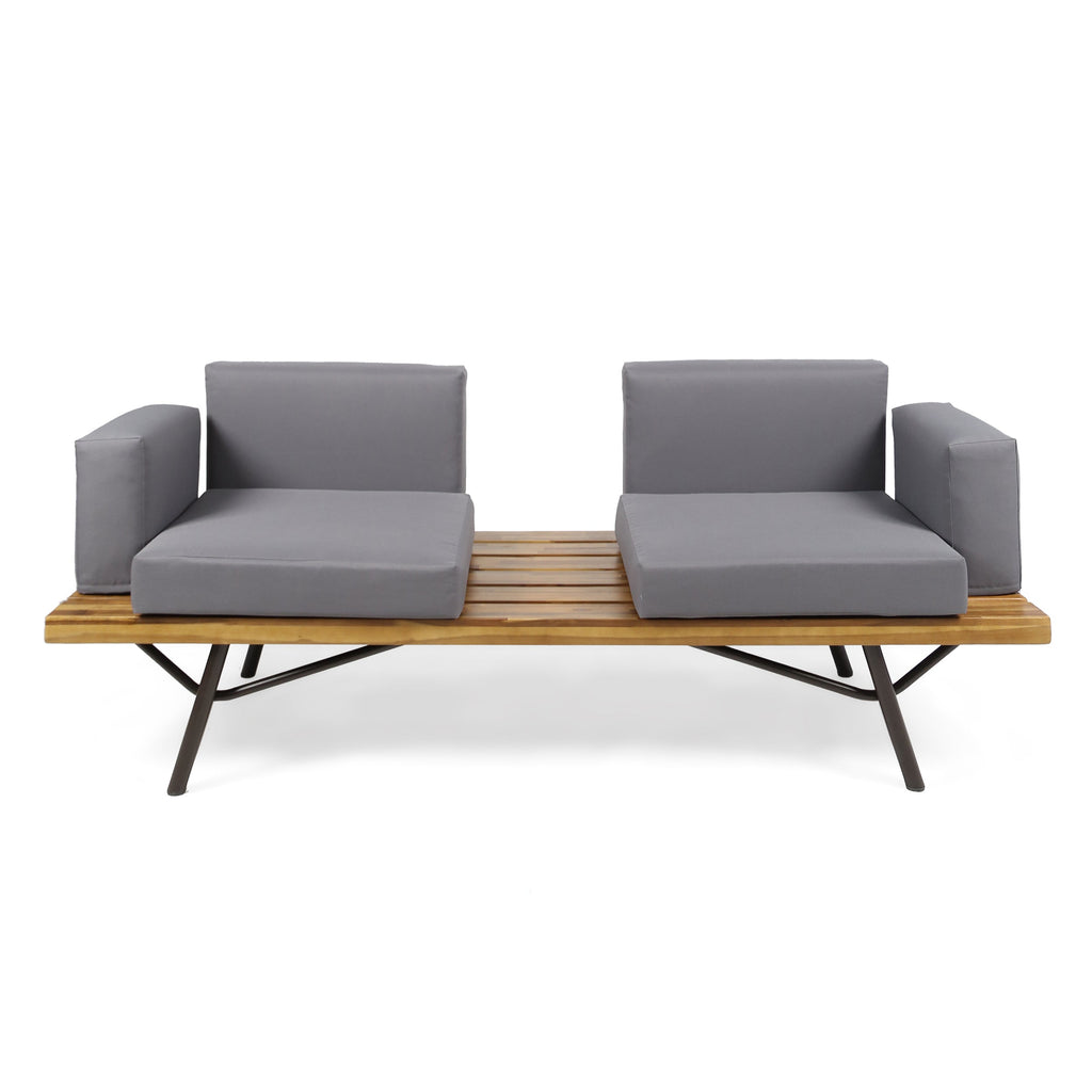 Outdoor Acacia Wood 2 Seater Sofa with Metal Legs