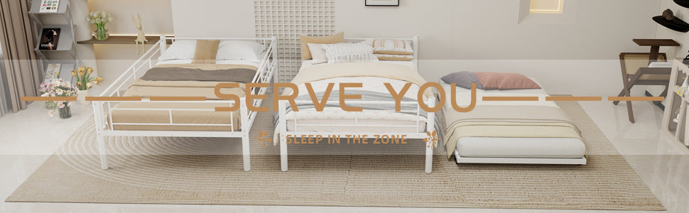 White Twin Metal Triple Bunk Bed with Removable Design