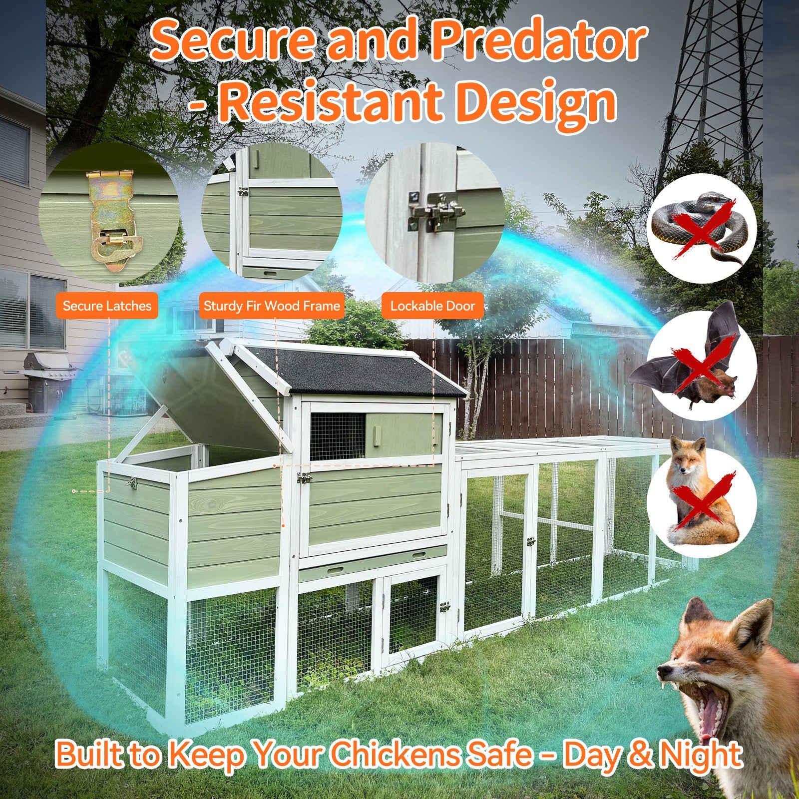 Wooden Chicken Coop with Run and Nesting Box