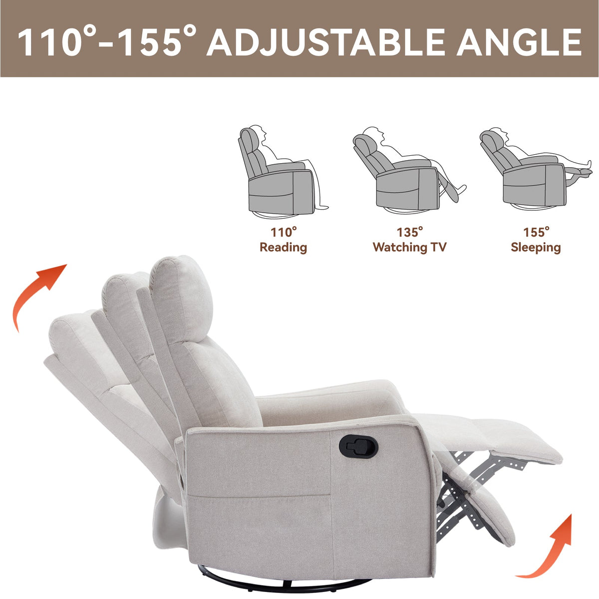 Heat Massage Manual Recliner Chair with Rocker and Swivel in Fabric