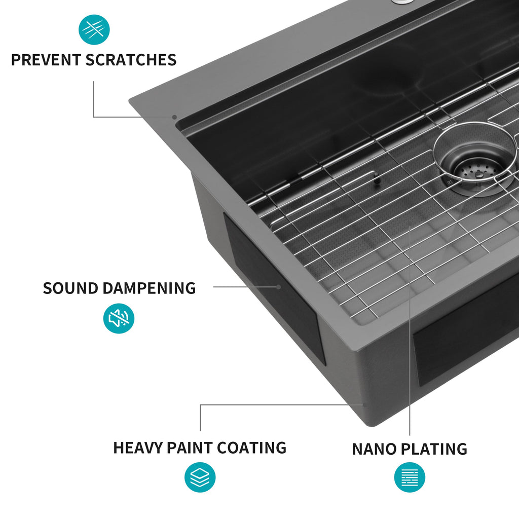 33" Drop In Kitchen Sink - Gunmetal Finish