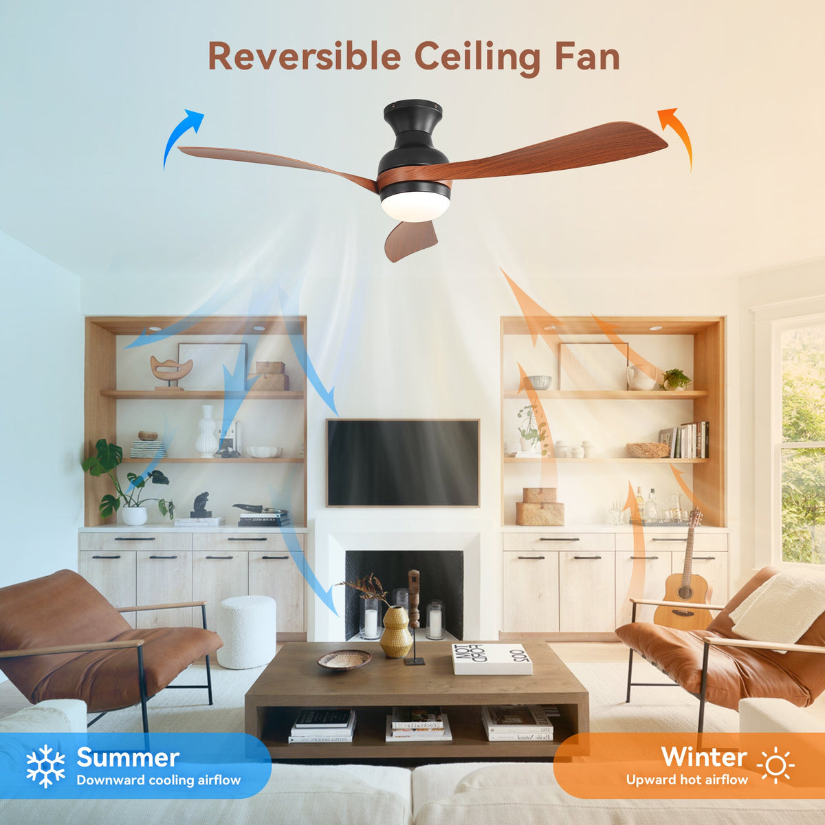 52" Ceiling Fan with Lights, Quiet DC Motor Reversible
