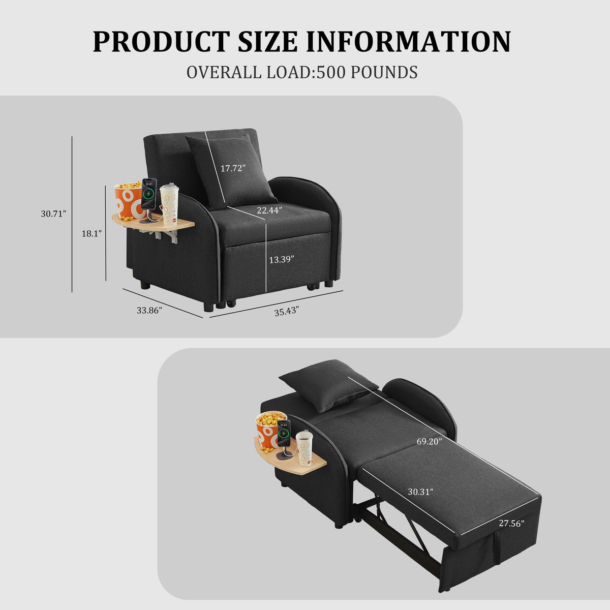 Sleeper Sofa Chair Bed - 3 In 1 Convertible Armchair