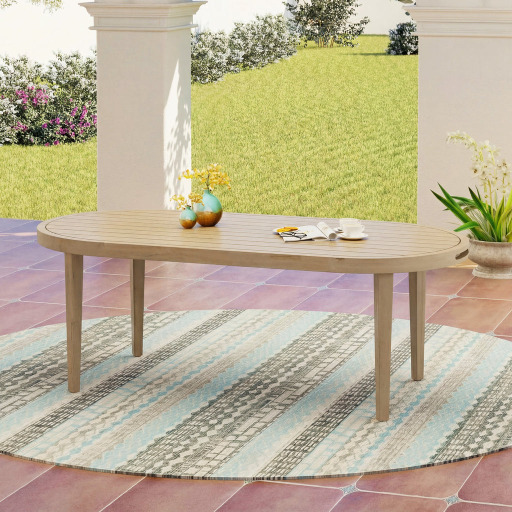 70" Oval Acacia Wood Outdoor Dining Table with Slatted Top